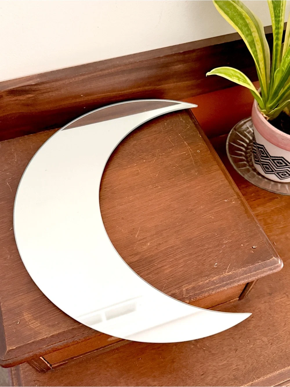 Crescent Moon Mirror Celestial Galaxy Witchy Wall Hanging Mirror 14”x4”